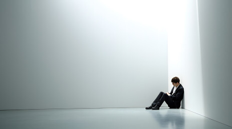 穿着西装年轻亚洲男子陷入沉思