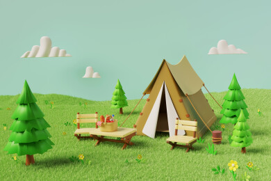 3D卡通风格户外露营场景