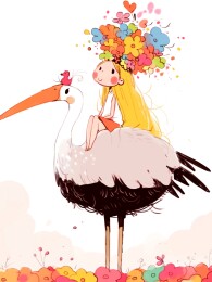 坐在鸟上的女孩