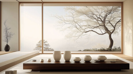 白色木质室内装饰场景