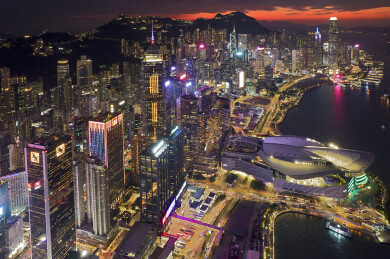 中国香港湾仔中环广场航拍城市建筑风光夜景
