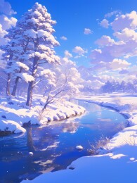 冬季雪天暴风雪过后的晴朗天空户外场景插画