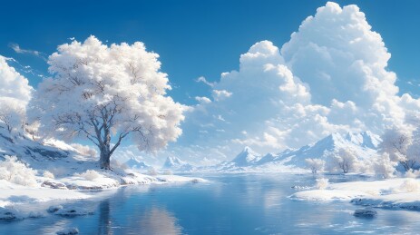 冬季雪天暴风雪过后的晴朗天空户外场景插画