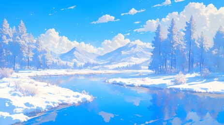 冬季雪天暴风雪过后的晴朗天空户外场景插画