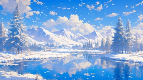 冬季雪天暴风雪过后的晴朗天空户外场景插画
