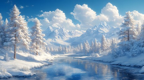 冬季雪天暴风雪过后的晴朗天空户外场景插画