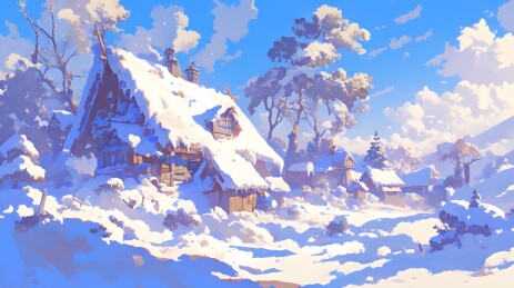 冬季雪天暴风雪过后的晴朗天空户外场景插画