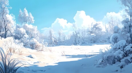 冬季雪天暴风雪过后的晴朗天空户外场景插画