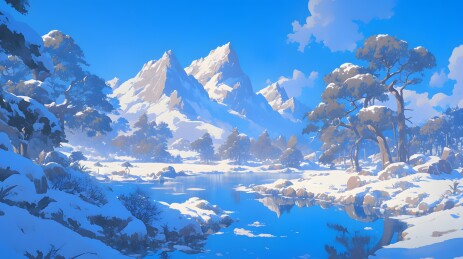 冬季雪天暴风雪过后的晴朗天空户外场景插画