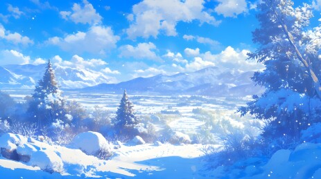 冬季雪天暴风雪过后的晴朗天空户外场景插画