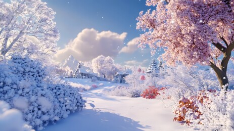 冬季雪天暴风雪过后的晴朗天空户外场景插画