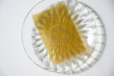 桌面上的盘子里的干爽通透的吉利丁