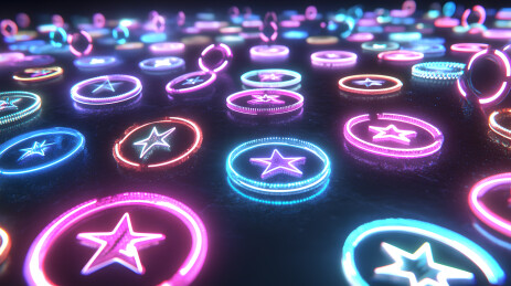 五彩缤纷发光代币散落在黑暗表面