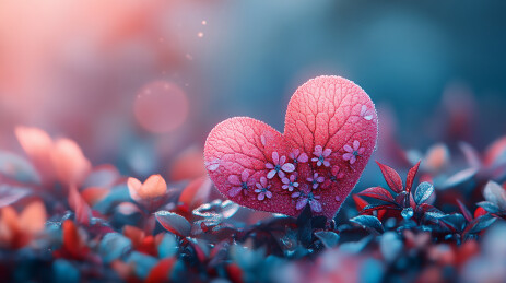 粉红色爱心与花朵