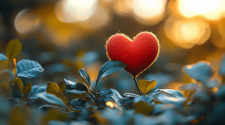 树叶上一颗红色的爱心