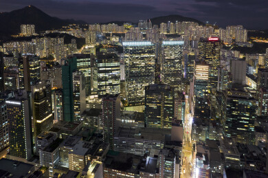中国香港观塘商贸区CBD航拍城市风光夜景