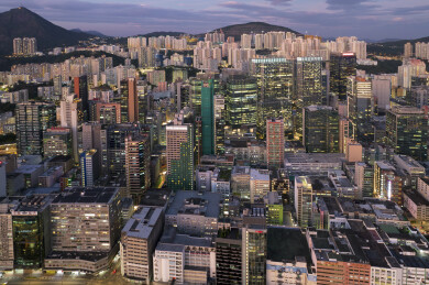 中国香港观塘商贸区CBD航拍城市风光夜景
