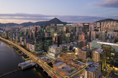 中国香港观塘商贸区CBD航拍城市风光夜景
