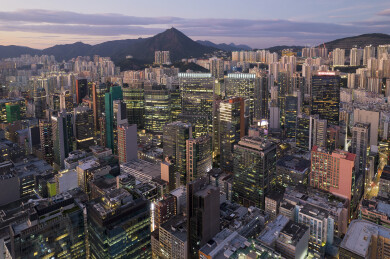 中国香港观塘商贸区CBD航拍城市风光夜景