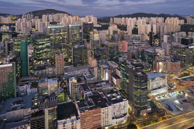 中国香港观塘商贸区CBD航拍城市风光夜景