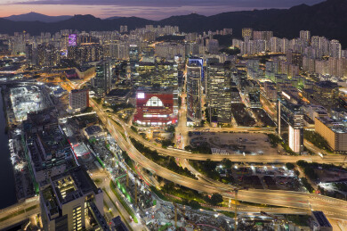 中国香港九龙湾商贸区航拍城市风光夜景