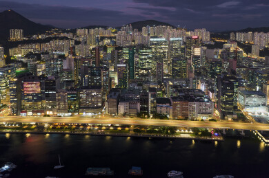 中国香港观塘商贸区CBD航拍城市风光夜景