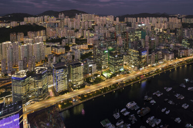 中国香港观塘商贸区CBD航拍城市风光夜景