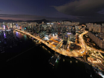 中国香港观塘商贸区CBD航拍城市风光夜景