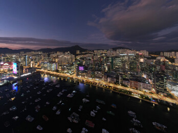中国香港观塘商贸区CBD航拍城市风光夜景