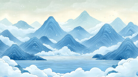 新国风古风国潮青绿山水画水墨传统背景壁纸