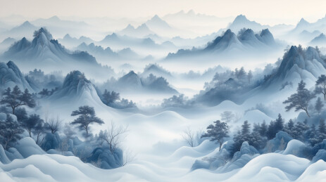 新国风古风国潮青绿山水画水墨传统背景壁纸