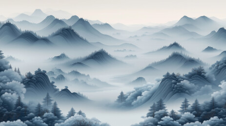 新国风古风国潮青绿山水画水墨传统背景壁纸