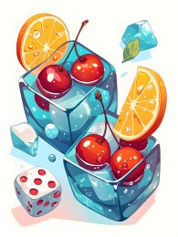 夏日清凉玻璃杯骰子冰块潮牌服装图案插画