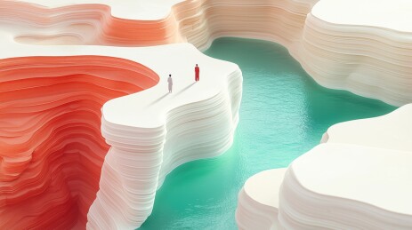 简约抽象山谷河流风景