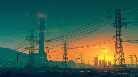郊外工厂黄昏风景插画