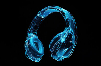 黑色背景下耳机的高角度视图