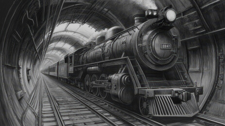 蒸汽时代的记忆隧道中的火车