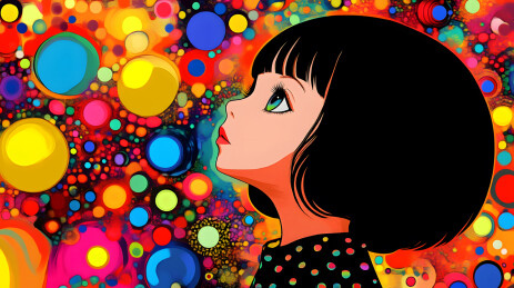 彩色圆点女孩艺术画像