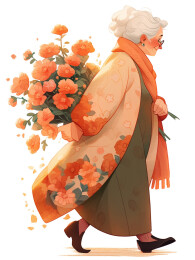 重阳节手拿鲜花的老奶奶