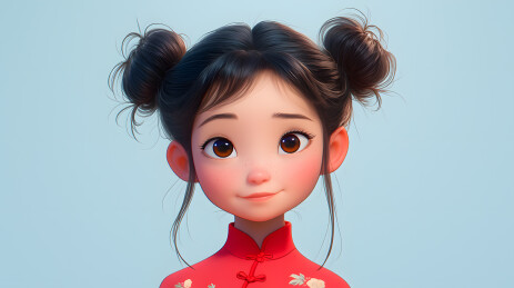 可爱女孩红衣双丸子头卡通形象