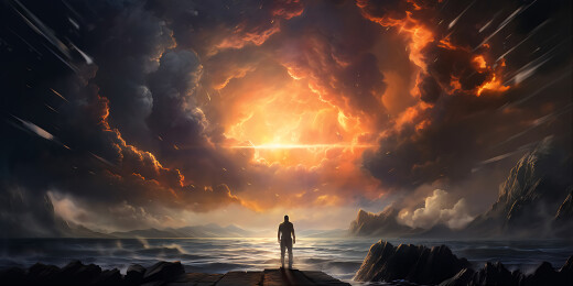 梦幻超现实天气景象人物插画