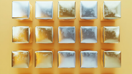 黄色背景下金色的五彩纸屑的高角度视图