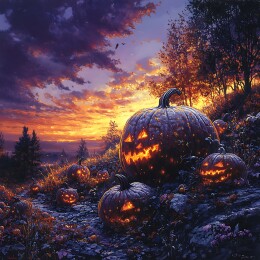 万圣节晚上的南瓜头小镇