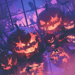 万圣节晚上的南瓜头小镇