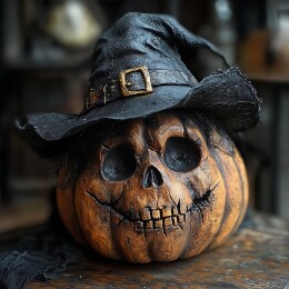 万圣节戴巫婆帽的南瓜头