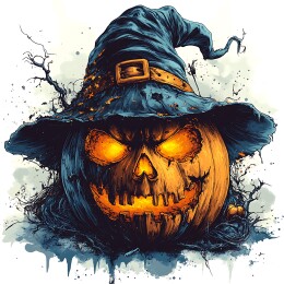 万圣节戴巫婆帽的南瓜头