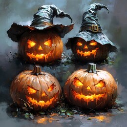 万圣节戴巫婆帽的南瓜头