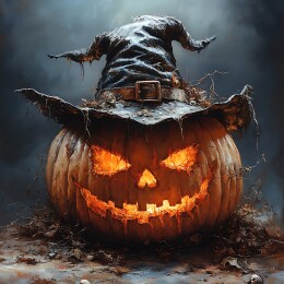 万圣节戴巫婆帽的南瓜头