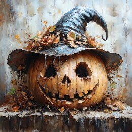 万圣节戴巫婆帽的南瓜头