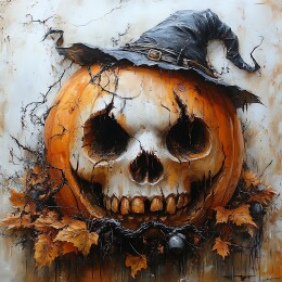 万圣节戴巫婆帽的南瓜头